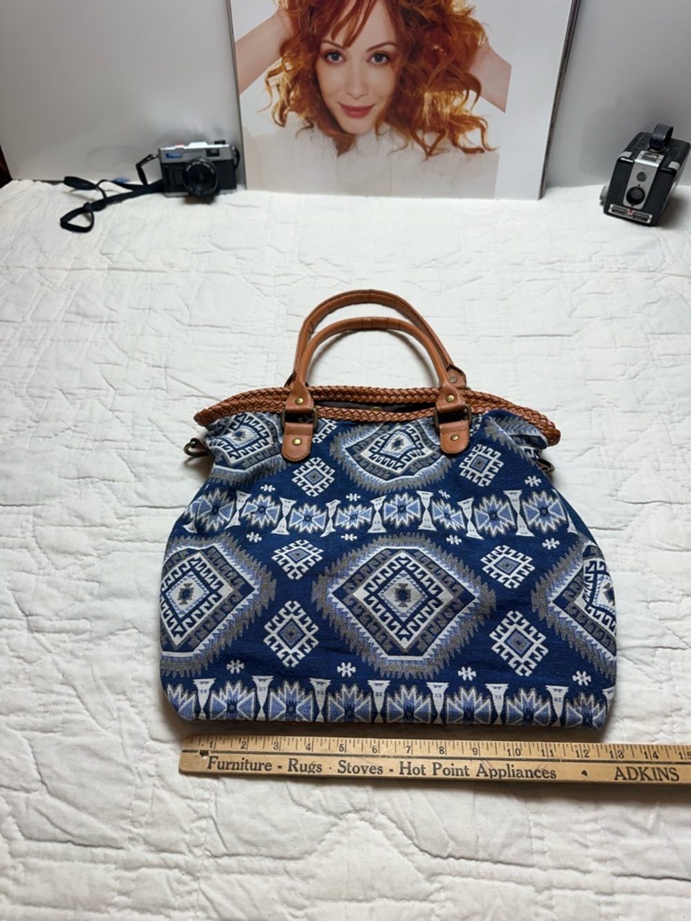 Coastal Boho Jacquard Tote | Woven Weekender Shoulder Bag - Picture 7 of 11